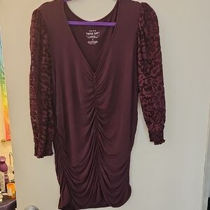 Closet Closing 2/28orrid Deep Purple Ruched Dress with Lace Sleeves